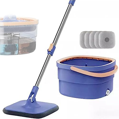 Limpieza del sistema de cubeta y trapeador de microfibra para pisos con 5 almohadillas - Trapeadores giratorios para limpieza de pisos - Autoseparación de aguas residuales y agua limpia - Trapeador