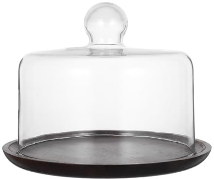 SECFOU 1set Clear Glass Cake Dome with Wood Tray Pastry Display Stand for Cakes Bread Desserts Tight Seal for Freshness for Parties Events
