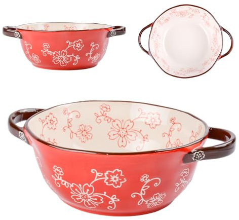CZCMYAU 2 Pack Ceramic Soup Bowls 22 Oz with Handles French Onion Soup Bowl Set Stacked Serving Bowls for Stew Pasta Cereal Ramen Noodle Dishwasher and Microwave Safe Red