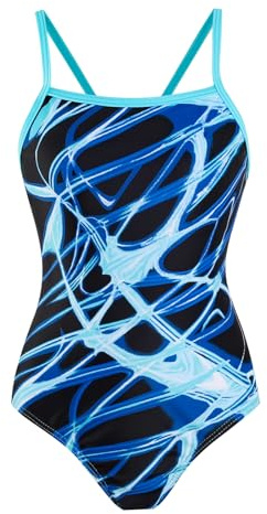 OXUBOAO Kids Swimming Costume for Girls Swimsuit One Piece Bathing Suit Race Back with Thin Straps Girls Swimwear Age 7-13 Years (Blue,8-9T)