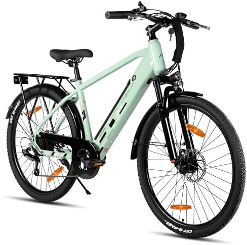 Hiland 26 Zoll Elektro Mountainbike, E-MTB mit 250W Motor, 36V 7.8Ah Batterie, Scheibenbremsen, 7-Gang E-Mountainbike für Männer Frauen, Grün