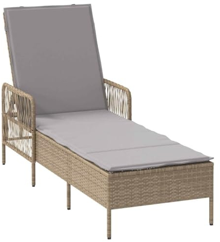 vidaXL Sonnenliege Poly-Rattan Beige und Hellgrau | Fünf bequeme Liegepositionen für dein Entspannungsvergnügen, Hält der Sonneneinstrahlung im Freien stand, Stylisches Design,