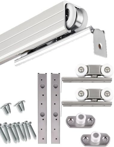 Minglez Kit Porta Scorrevole Kit Binario per Porta a Scomparsa con Rulli, Set Ferramenta, Binario di Ricambio per Porta Scorrevole per Porte Esterne in Legno, Binario(178cm/70inch)