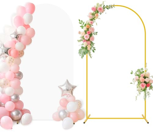 FUHSY Weiß Bogen Backdrop Stand mit Cover Set 2.2M Doppelseite Hochzeit Bogen Abdeckung Backdrop Backdrops Abdeckung für Hochzeit Party Dekor