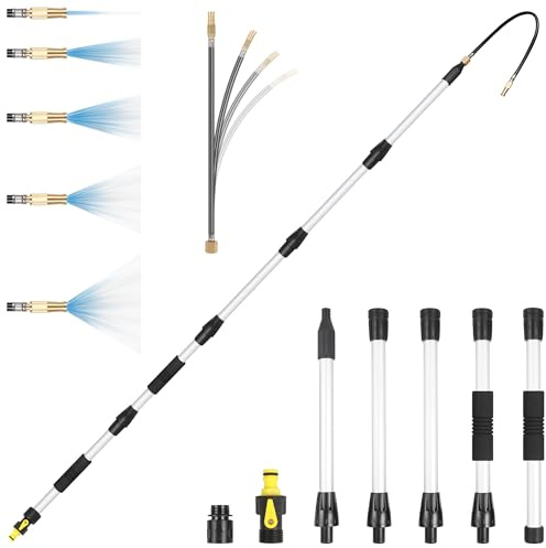 WESBRITE Gutter Cleaning Tools From The Ground, 8FT Gutter Cleaner with Adjustable Multiple Water Flow Modes, Gutters Cleaning Tool for Leaves and Debris, Fits Standard Garden Hoses