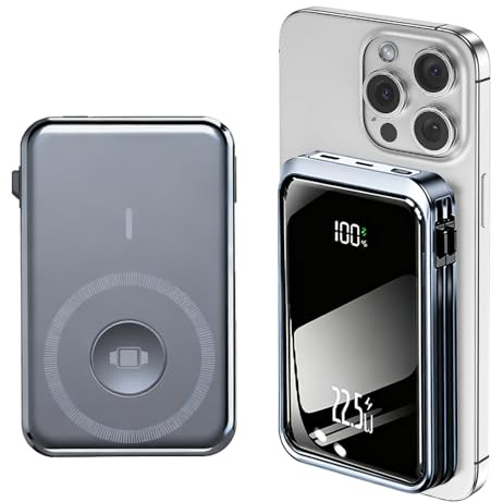 Magnetic Portable Charger 10000mAh,Built-in Cables with LCD Display,4-in-1 Wireless Power Bank with iWatch Charger
