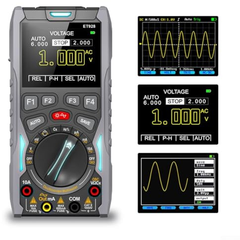 Jotekonoby ET928 - Multímetro de osciloscopio digital 3 en 1 con generador de señal, 12 m de ancho de banda, analizador de mano de 4 canales para electrónica DIY e ingeniería