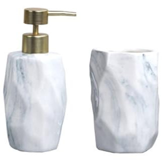 Bathroom Sets Dispensador de jabón y Vaso for cepillos Dientes, Accesorios baño cerámica for encimera, for líquidos o lociones Coastal Decor(Gray)