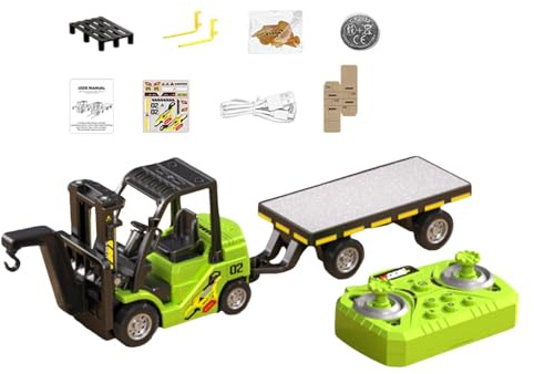 Camión Grúa con Control Remoto Montacargas de Aleación Miniatura con Remolque Iluminación Realista y Sonido Adecuado para Niños Actividades, Verde