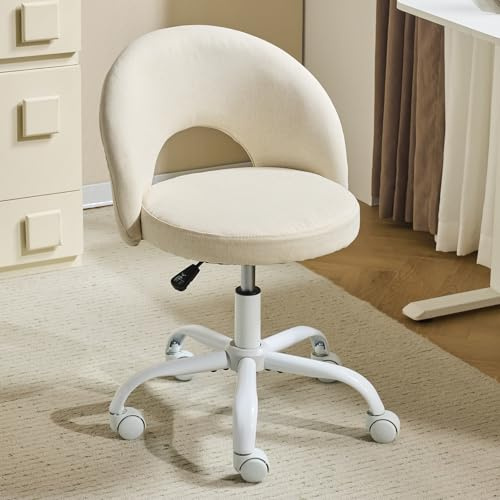 Bonnlo Homeoffice Stuhl, Schreibtischstuhl, Schminktisch Stuhl, Bürostuhl ohne Armlehnen, Drehstuhl mit Rollen, Höhenverstellbar, Homeoffice, Make up (Leinen, Hell Gelb)