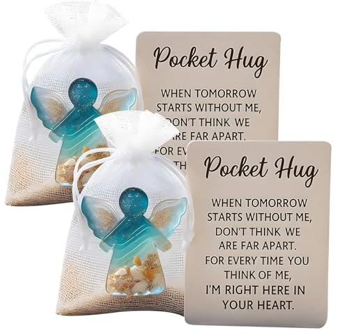 HEUIOP 2 Pcs Forget Me Not Angel Keepsake Gift, Forget Me Not Gifts with Flower Accents and Memorial Cards, Pocket Hug Angel for Peace and Remembrance In Times of Sorrow Blue