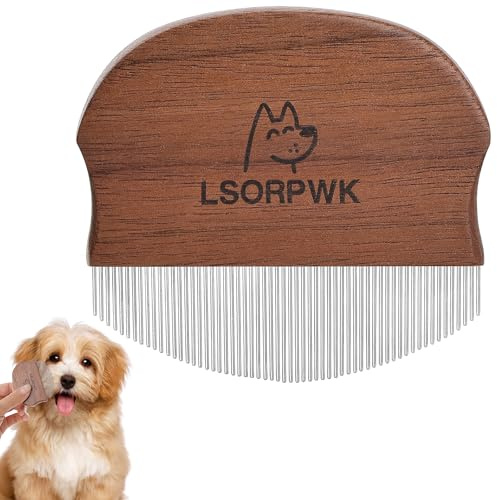 LSORPWK Eye Comb for Dogs & Cats,Wooden Tear Stain Remover for Pets,Gentle Grooming Tool with Rounded Tips,Flea Comb for Small Dogs.