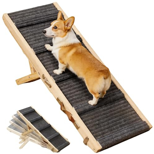 Rampa para Perros de Madera Escalera para Perros 4 escalones Ajustable 23cm a 46cm Rampa Ajustable para Perros para sofá Cama Coche Rampa Plegable para Perros medianos pequeños hasta 60 kg