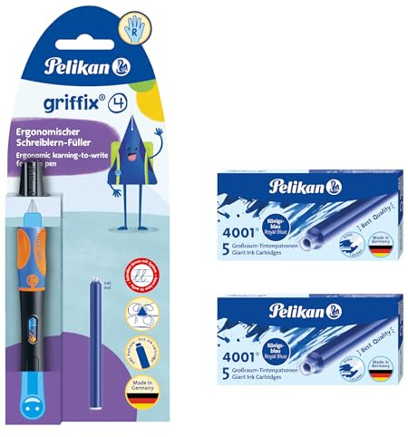 Pelikan griffix Schreiblern-Füller (Rechtshänder + Ersatzpatronen, Neon Black)