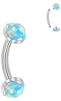 Candyfancy 14G Bauchnabelpiercing Curved Barbell G23 Titan 6/8/10/12/14mm Internally Bananen Barbells für Augenbrauenpiercing Lippenpiercing Bauchnabel Ring mit doppelt Opal Körperschmuck