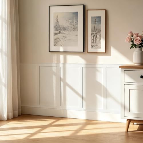WADILE Kit de Paneles de Pared Board and Batten Revestimiento | Pintable En PS, 12 Molduras, 3 Perfiles Decorativos, Para Salón Dormitorio Pasillo