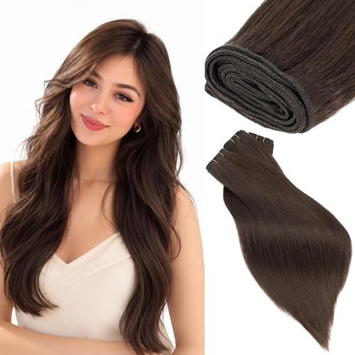 Rich Choices Echthaar Tressen Zum Einnähen Extensions Echthaar Tressen Echthaar Extensions Haartressen Weft Extensions Echthaar Remy Human Hair Extensions 35cm 100g #2 Dunkelbraun Extensions