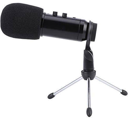 VGEBY Microfono a Condensatore USB, Microfono di Registrazione da Studio Interamente in Metallo con Manopole di Volume e Riverbero, Interfaccia per Cuffie per Computer, Windows, Mac,