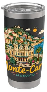 Handgezeichnetes Monte-Carlo Monaco Reise-Souvenir Wahrzeichen Geschenk Doppelwandiger Edelstahl-Thermobecher
