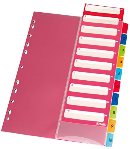 herlitz Register für A4, Index 1-10, 21 x 29,7 cm, Kunststoff, bunt mit Indexblatt und Eurolochung