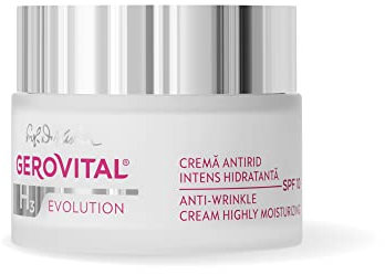 Gerovital H3 Evolution Crema Facial Antiarrugas con Ácido Hialurónico y SPF 10 – Hidratación Profunda, Efecto Lifting y Prevención de Manchas – Piel Seca y Madura, 50 ml