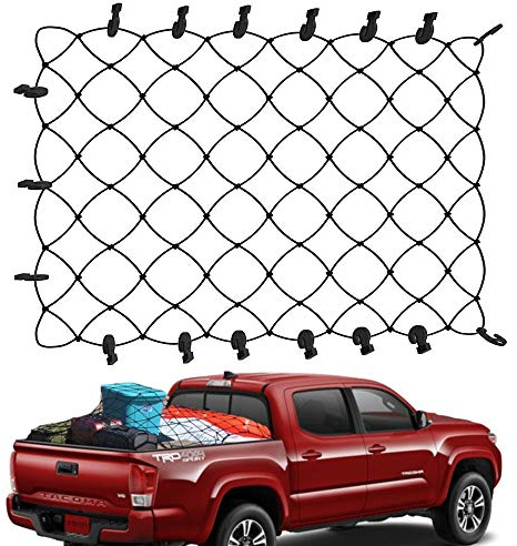 TacoNets Cargo Net for Toyota Tacoma Short Bed - Fits 2005-2025 - Patented Bed Rail Integration - Heavy Duty 8mm Premium Bungee 3'x4' Cargo Netting - Designed in USA