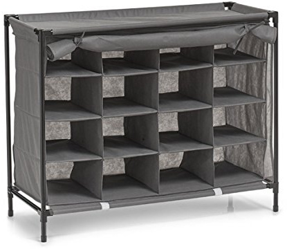 Zeller 14615 Textil-Schuhregal, 16 Fächer, Vlies/Metall, Stoff, grau, 84 x 35 x 66 cm