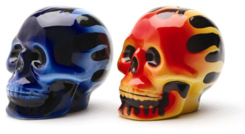 Pacific Giftware Flame Skulls Ceramic Salt and Pepper Shaker Set