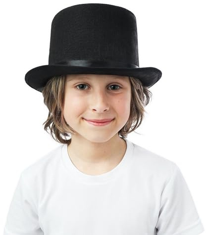 P'TIT CLOWN - Chapeau Feutre Enfant - Unisexe - Accessoire Déguisement, Costume Carnaval, Cosplay, Fête Costumée, Spectacle (Chapeau feutre haut de forme noir)