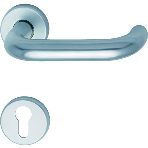 GRUNDMANN 100975 Silver 1754/D70M FH Handle Set on Rosette PZ for Fire Doors ÖNORM Door Fitting VK 8.5, Anodised Aluminium