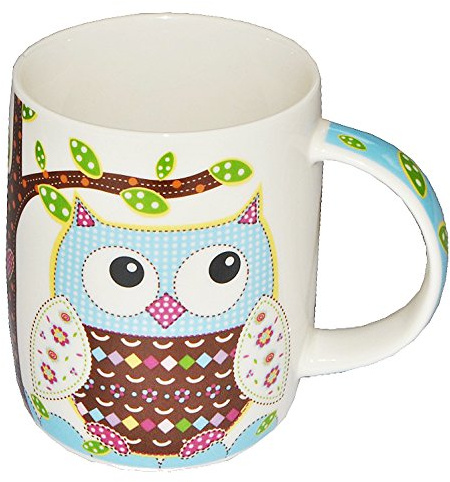 Wurm 1 STK. Henkeltasse mit Eule groß - Keramik Trinktasse mit Henkel Tasse Becher Eulenmotiv Tassen Porzellantasse