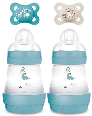 MAM Starter Set Girl // Anti Colic Flasche 160 ml // inkl. Sauger Größe 1 ab Geburt // inkl. MAM Original Silikon Schnuller 0-6