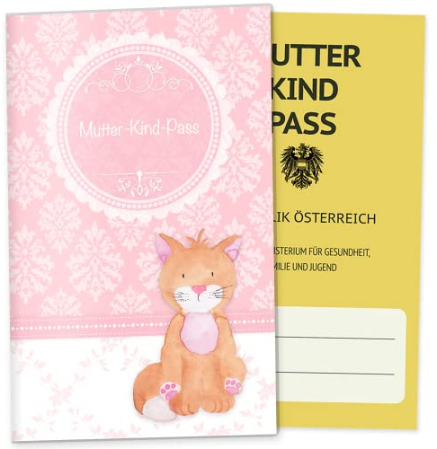 OLGS Mutterkindpass-Hülle Little Lady in Rosa - 3-teilige Schutzhülle für Muki-Pass Österreich, Motiv Katze ohne Personalisierung