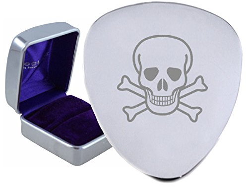 Piraten Totenkopf Knochen Edelstahl Gitarre Plektrum Graviert In Box