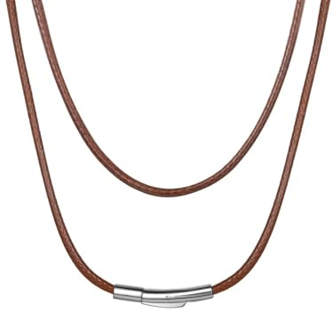 ChainsHouse Lederkette Herren Damen Halskette 1.5/2/3mm Geflochtene Kunstlederkette Schwarz Wasserdicht Leder Wachsseilkette mit Karabinerverschluss Lederhalsband für Geburtstag, Länge 41-76cm