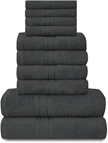 Lions Towels 10 Piece Bale Set - 4 Face 4 Hand 2 Bath Towel - 100% Egyptian Cotton 450 GSM, Premium Quality Highly Water Absorbent Bathroom Accessories, Machine Washable, Charcoal