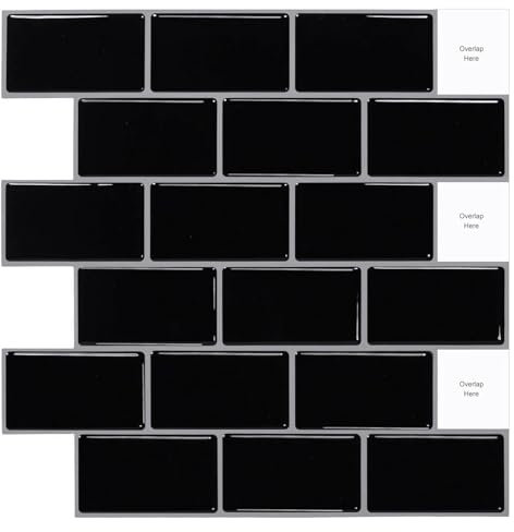 WoStick 10-Stück Schwarz Fliesenaufkleber küchenrückwand klebefliesen Fliesen Selbstklebende Metro 3D Küche Bad (30.5x30.5cm)