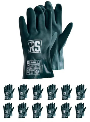 RS DUPLO 27 Schutzhandschuhe Chemikalien aus PVC/Größe 9, 12 Paar/Grün/Chemisch und Mikrobiologisch/Beständig/Arbeitshandschuhe/Säurefest, Säure Handschuhe