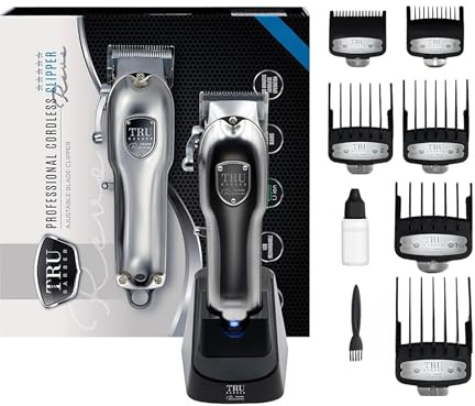 TRU BARBER Haarschneidemaschine mit Ladestation, Professioneller Akku Haarschneider, Kabellos, Lange Akkulaufzeit, Für Barber & Salon