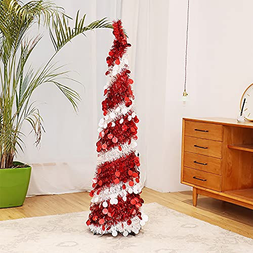 YQYAZL Lametta-Baum, faltbarer Pailletten, künstlicher Weihnachtsbaum, Blume, Weihnachts-Bäume, Dekorationen für Zuhause, drinnen und draußen, Party-Dekor/Rot