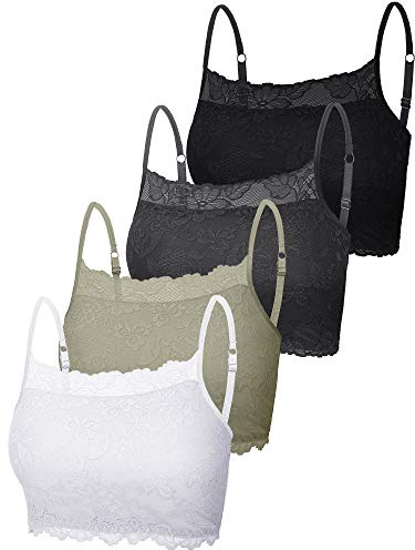 4 Pieces Women's Lace Bralette Cami Lace Half Camisole Stretchy Non Padded Bandeau Tube Top Bra for Women Girls (Black, Dark Grey, Army Green, White,X-Large)
