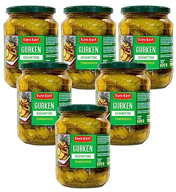 East-Euro fermentierte geschnittene Gurke 6er Pack im Glas x 670g | Hergestellt nach der traditionellen Beizmethode | Milch Saure Gurken 6 x 670 g/390 g
