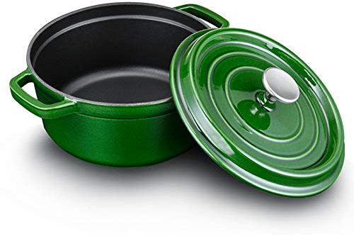 SHALOLY con Coperchio, pentole in ghisa Antiaderente, Padella Multifunzionale in ghisa Smaltata, Padella per casseruole con Strumenti in Silicone antiscottatura, nero-26 cm (Verde 26 cm)