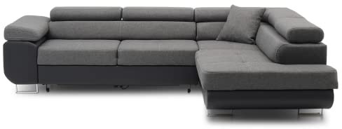 Ecksofa Rigatto 270x200 mit Schlaffunkction mit verstellbaren Kopfstützen Stoff + Öko-Leder (LUX 06 + Soft 11 RECHTS)