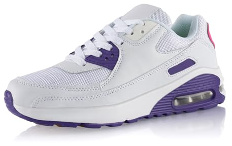 Fusskleidung® Damen Herren Sportschuhe Dämpfung Sneaker leichte Laufschuhe Weiss Lila EU 39