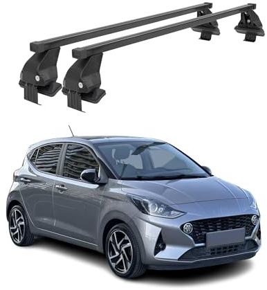 Menabo Dachträger Grundtäger kompatibel mit Hyundai i10 2019-2025 Stahl 50kg Schwarz 2tlg Ohne Reling für Fahrradträger, Dachboxen, Skiträger Abschließbar