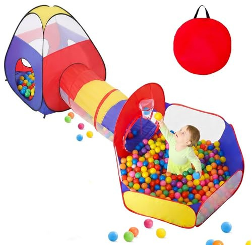 Piscine à balles 3 en 1 pour Tout-Petits avec Tente de Jeu et Tunnel pour bébé, Maison de Jeu pour intérieur et extérieur (3 en 1 Classic Kids Ball Pits)