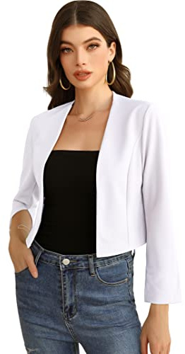 KOJOOIN Damen Bolero Kurze Strickjacke Festlich Kurz Cardigan Elegant Schulterjacke（Verpackung MEHRWEG） Weiß,M