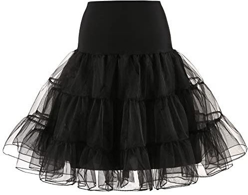 YYKSYDPT 50s Sottogonna Petticoat Organza Retro Tutu Vintage Rockabilly Mini Gonne Tulle Skirt (XL, Nero)