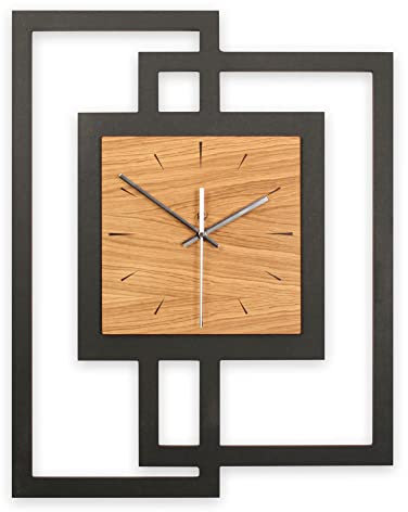 Kreative Feder Moderne Designer-Wanduhr aus Holz mit stilvollem Akzent aus Eiche-Furnier (Eiche, leises Funkuhrwerk)